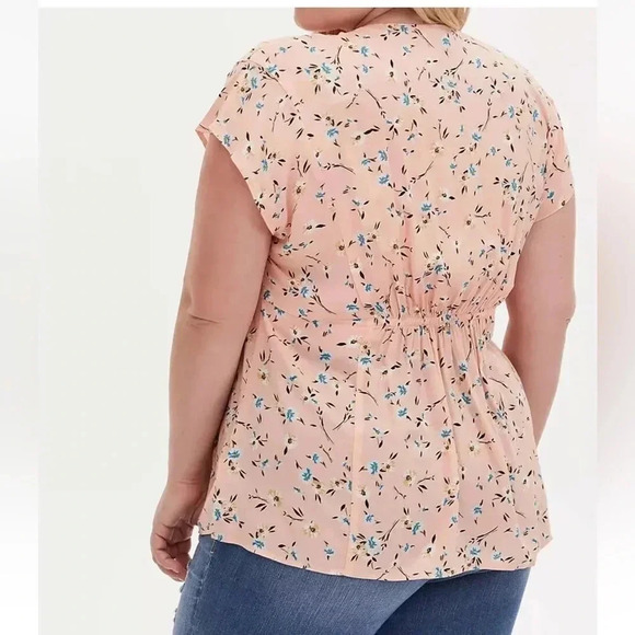 Torrid Floral Challis Button Fit & Flare Blouse Stretch Back Peach Plus Size 2X - Picture 4 of 15